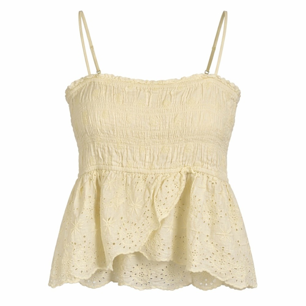 American Eagle Pale Yellow Tank Top Large Square Neck Shirred Ruffle Crossover